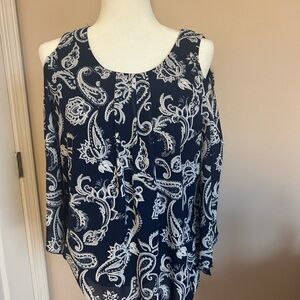 Navy Paisley Cold-Shoulder Tunic by